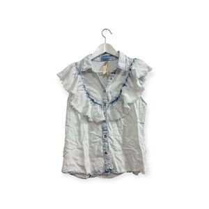 Liverpool White and Blue Frayed Button Down Shirt